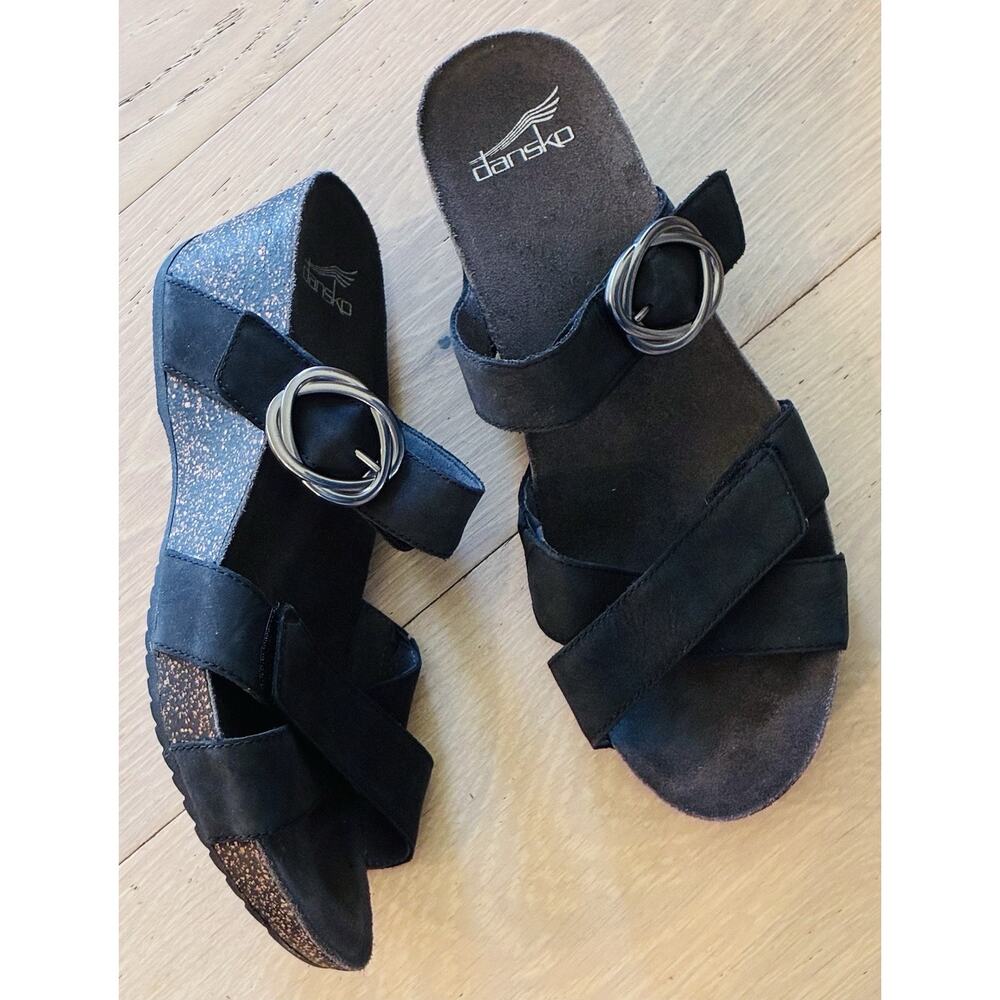Dansko Susie Milled Black Nubuck Leather Slide Wedge Sandals Size EU 40 US 9- 10